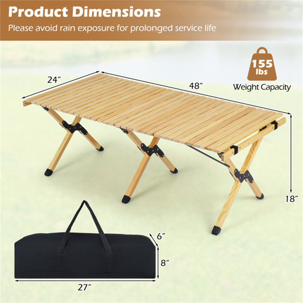 48英寸×24英寸可折叠松木野营桌便携式折叠沙滩桌，带手提包-6