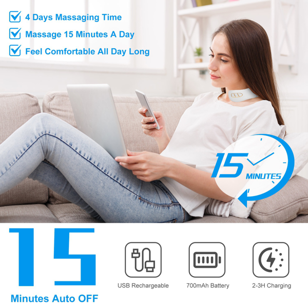 （自提可发加拿大，temu&tk下自提单）便携式带遥控加热颈部按摩器，采用TENS/EMS技术，配备8个按摩头，15分钟自动关机，带加热功能的电脉冲颈部按摩器，6种模式，20档强度，USB充电，便携式颈部疼痛缓解器-6