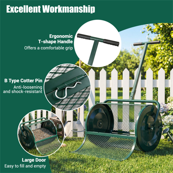 27英寸×16英寸草坪肥料撒布机，带钻石网无结块花园堆肥撒布机-6