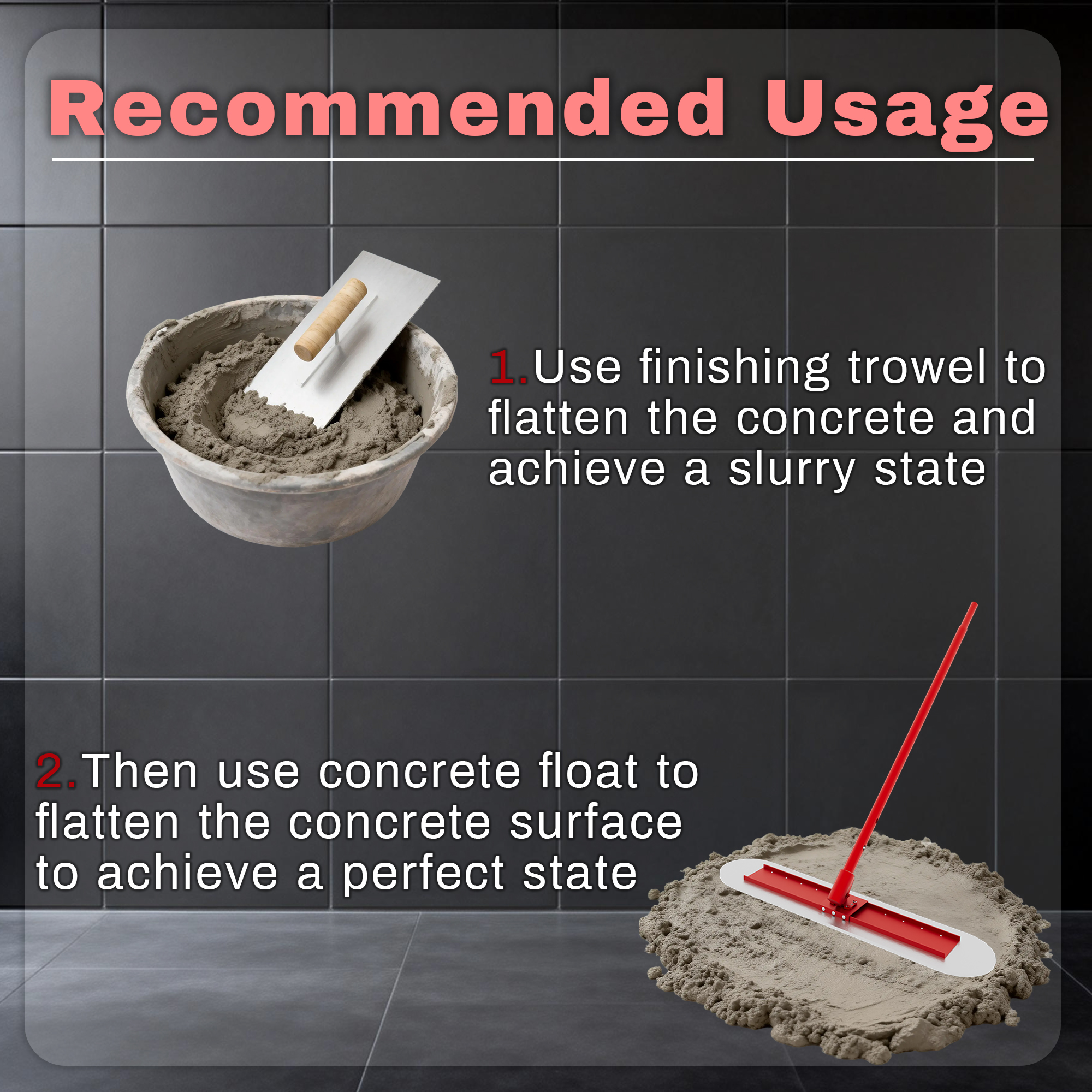 48’’×8’’ Concrete Bull Float, Stainless Steel Concrete Finishing Tool, Adjustable Bracket & 4 Float Handles view 2