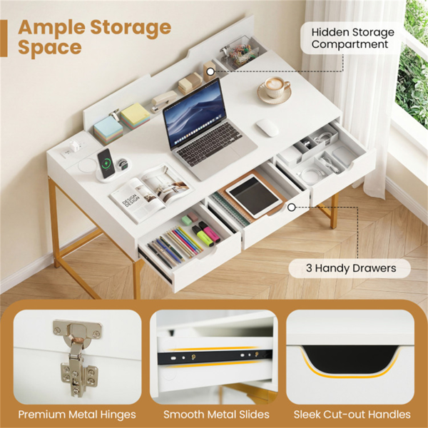 43.5英寸家庭办公桌，内置充电站和3个抽屉隐藏隔间-8