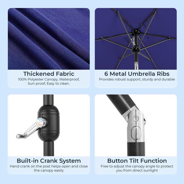 9FT 海军蓝 转向头 KD 圆形 太阳伞  涤纶布 6铁伞骨 铁中柱-17