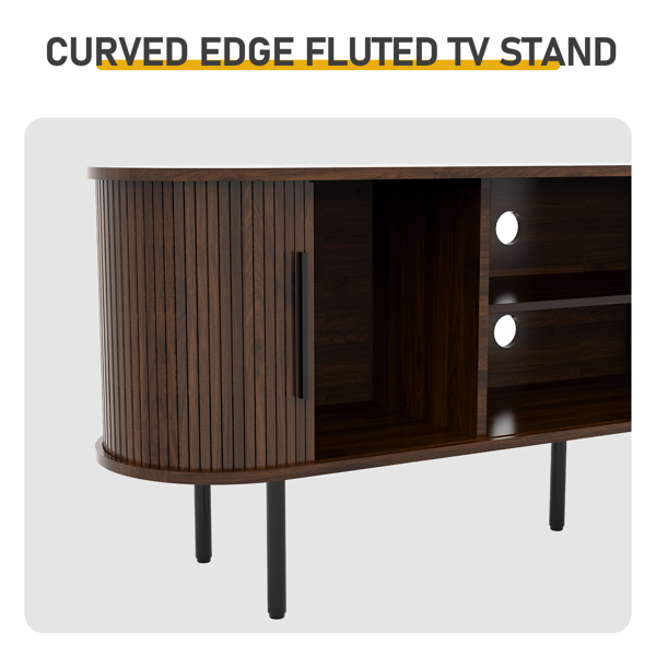 胡桃色 浮雕 刨花板 椭圆台面 147*35*58cm 推拉格栅门 电视柜-11