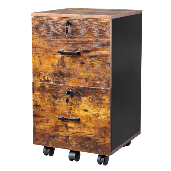 黑撞棕色 P2刨花板 贴三胺 二抽 木制文件柜 适用于Letter带标签文件-10