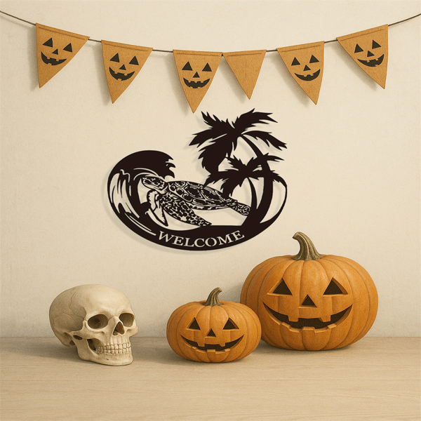 CIFbuy几何海龟激光切割哑光黑铁艺术墙饰 室内外防水装饰（TikTok、temu下自提）-5