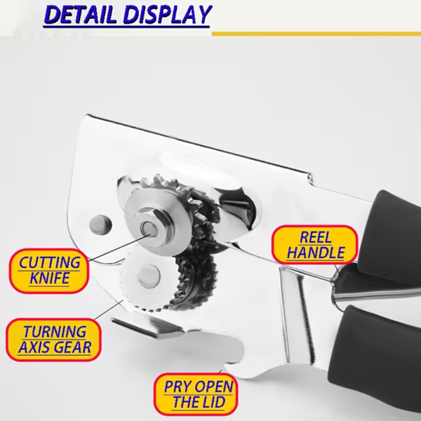 不锈钢手动罐头开瓶器（带磁性） 重型开瓶器 罐刀带橡胶涂层 - 8.9英寸厨房罐头开瓶器，易于握持的手柄（可折叠手柄），便于操作的超大旋钮，适用于大罐的大型手持设计-2