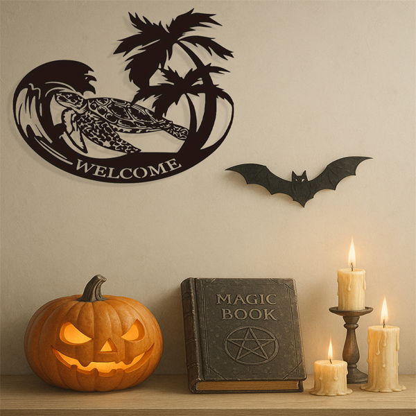 CIFbuy几何海龟激光切割哑光黑铁艺术墙饰 室内外防水装饰（TikTok、temu下自提）-2