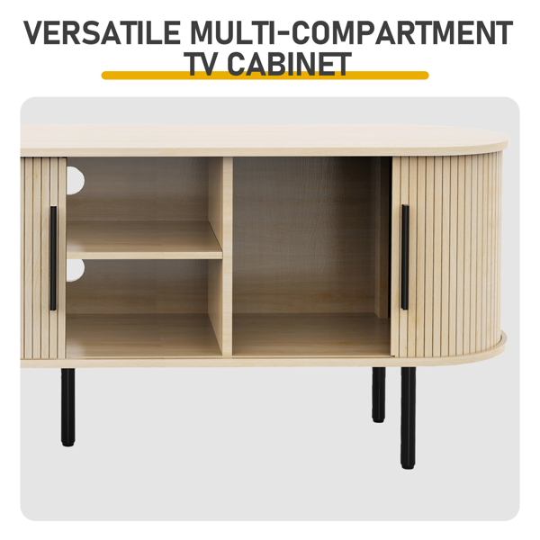 橡木色 浮雕 刨花板 椭圆台面 147*35*58cm 推拉格栅门 电视柜-8