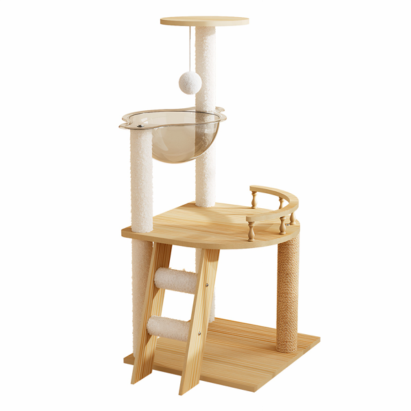 41.3英寸现代猫塔，室内猫用木制猫树塔，带剑麻包裹的抓柱和顶部栖架，带亚克力吊床的猫公寓，适合小型和大型猫咪--不支持self-pick up且不支持指定仓库发货-2