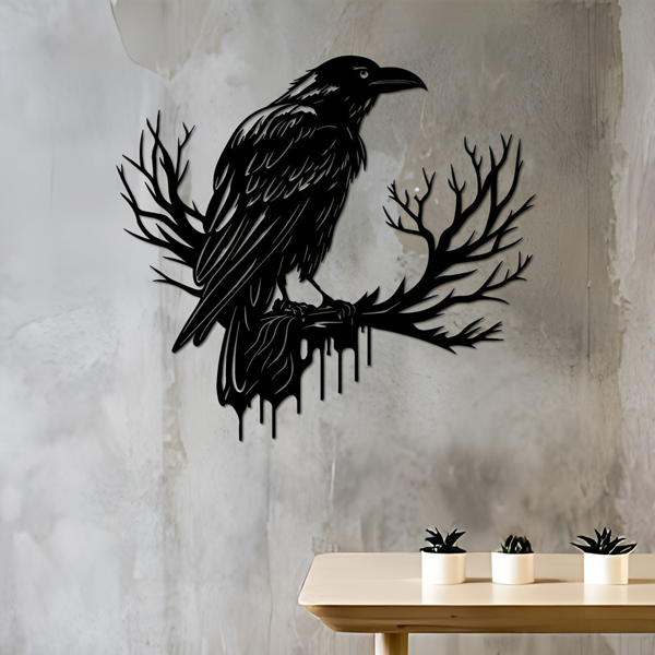 CIFbuy哥特黑金属乌鸦墙面艺术 复古工业风鸟剪影墙饰 TikTok、temu下自提-6