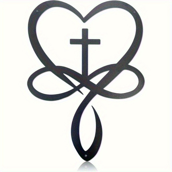 CIFbuy 金属烤漆爱心十字架无限符号鱼形壁挂 基督教主题装饰墙饰（TikTok，temu 自提）-1