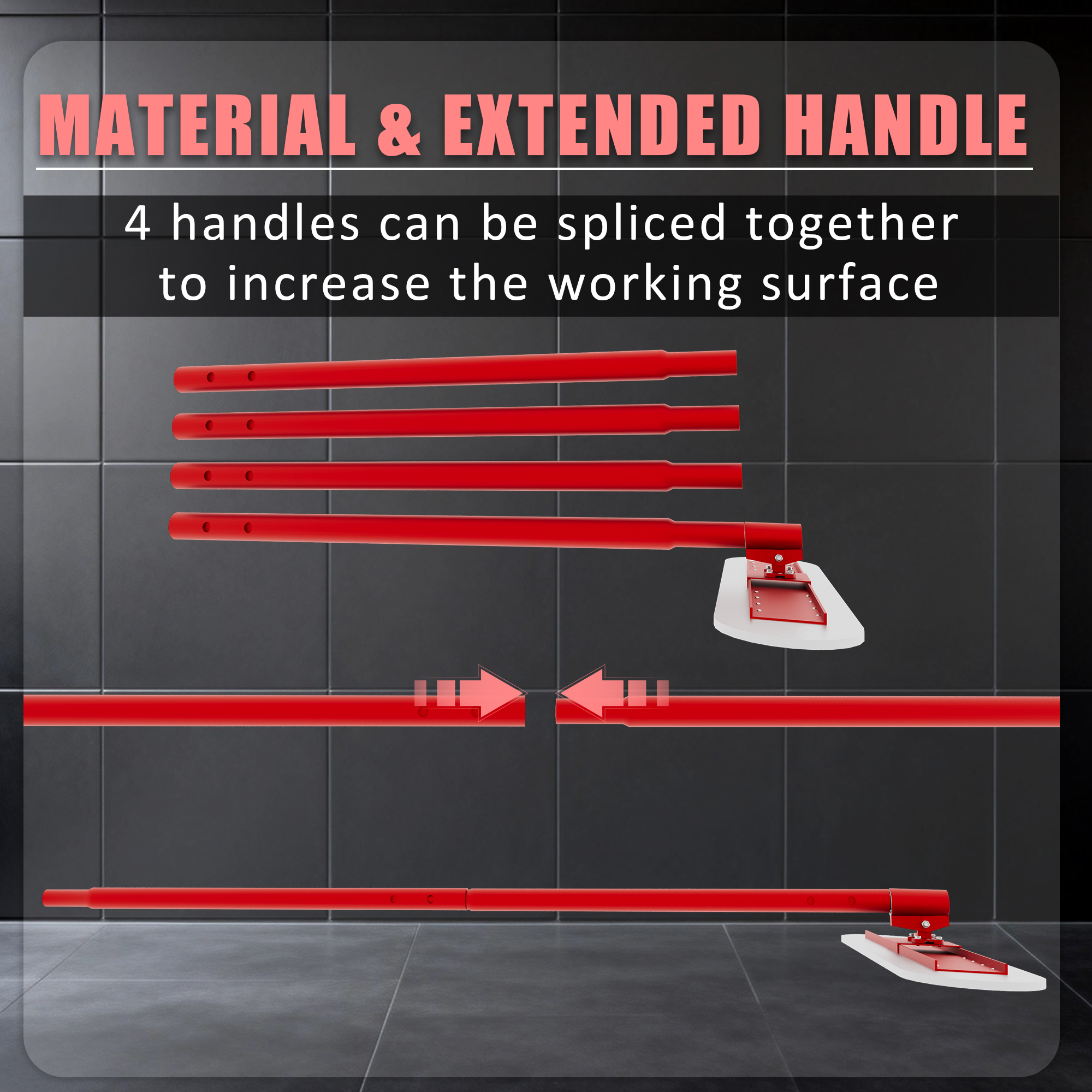 48’’×8’’ Concrete Bull Float, Stainless Steel Concrete Finishing Tool, Adjustable Bracket & 4 Float Handles view 4