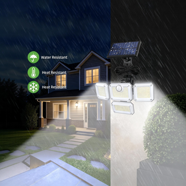 带运动传感器的太阳能户外灯，333颗LED广角灯珠，3种模式，270°照射角度，日光白光，遥控，防水壁灯，适用于车库、庭院，2026新款-2
