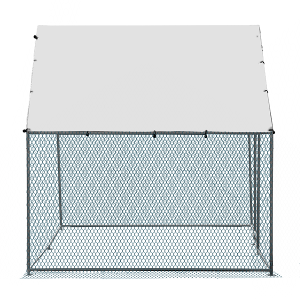 2*2 *2m/6.5x6.5x6.5 ft 银色 鸡舍 尖顶 180gPE雨布 金属 铁鸡兔笼-3