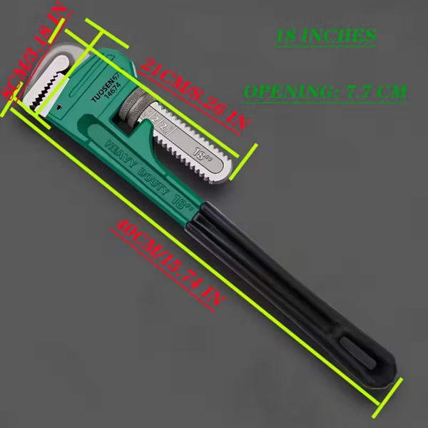 专业级水管扳手，提供18英寸尺寸 - 坚固耐用的管道工具，适用于工业维修、汽车任务和家庭应用，具有符合人体工程学的手柄、防滑设计-1
