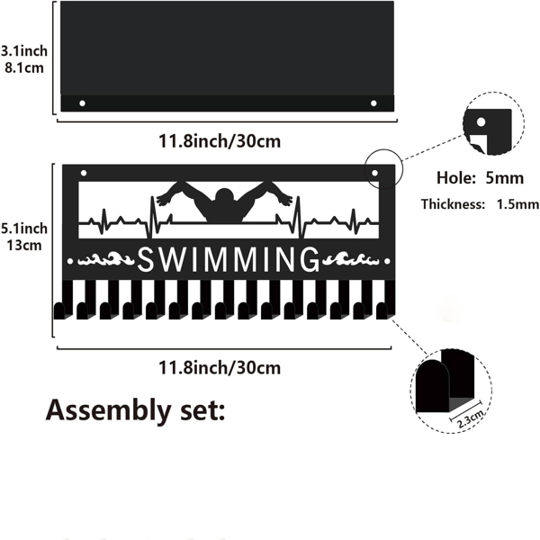 CIFbuy 金属烤漆游泳主题奖牌挂钩 心电图游泳运动员造型奖牌展示架（TikTok，temu 自提）-2