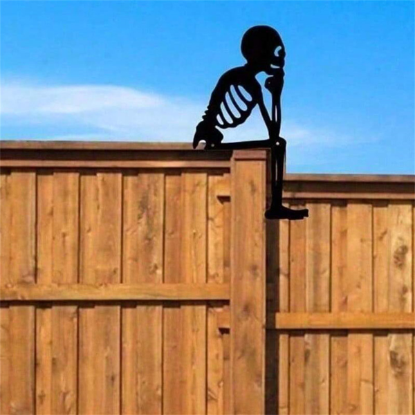 CIFbuy哥特风格铁制骷髅装饰复古万圣节户外雕塑庭院花园围栏装饰窗台惊吓展示(TikTok、temu下自提)-2