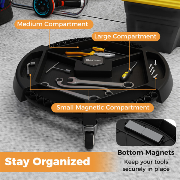 带4个储物舱和磁性支架的滚动车库工具车，360°旋转轮便携式工具托盘收纳器-8
