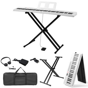 GPP-106/BD-887 可折叠带蓝牙 88键半重锤键盘 带双X型支架 白色 电钢琴 美国