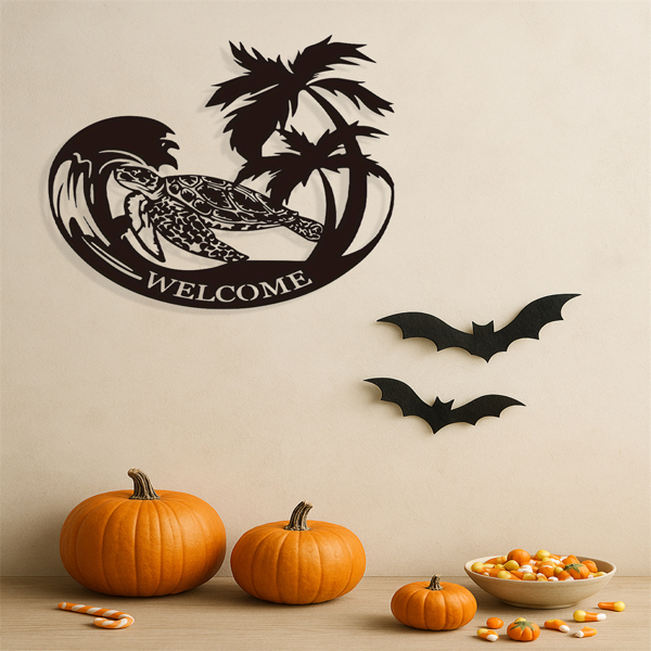 CIFbuy几何海龟激光切割哑光黑铁艺术墙饰 室内外防水装饰（TikTok、temu下自提）-3