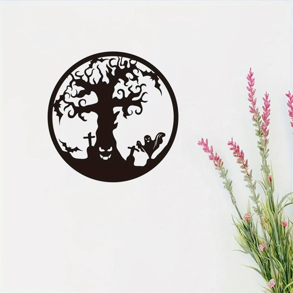CIFbuy哥特金属生命树墙艺雕塑黑色锻铁墙饰室内户外万圣节家居装饰（TikTok、temu下自提）-7