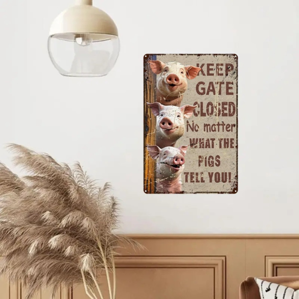 CIFbuy 幽默关门金属标牌乡村风趣味小猪花园庭院门廊铁艺挂饰（TikTok、temu pick-up service）-2