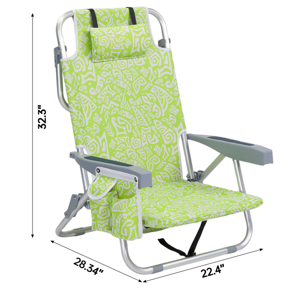 1pcs 座高8.5in 黄色部落花纹 可平躺 铝沙滩椅 带头枕 双肩带 二合一布杯托侧袋 背部冰包 连体牛津布有横杆五档调节可平躺铝沙滩椅8.5"-1 63*109*84cm 120kg-5