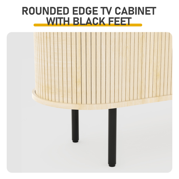 橡木色 浮雕 刨花板 椭圆台面 147*35*58cm 推拉格栅门 电视柜-7