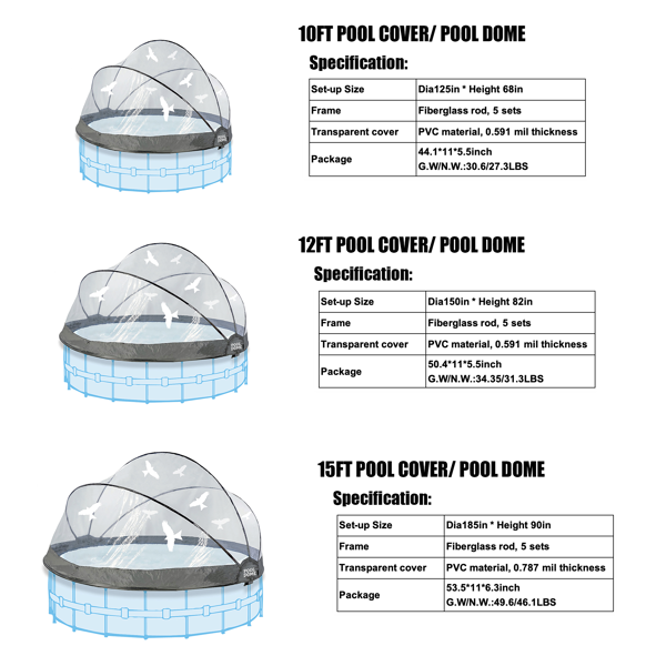 12英尺圆形多功能全天候泳池罩，适用于室外泳池，兼容清洁水和温水框架泳池--不支持self-pick up且不支持指定仓库发货-5
