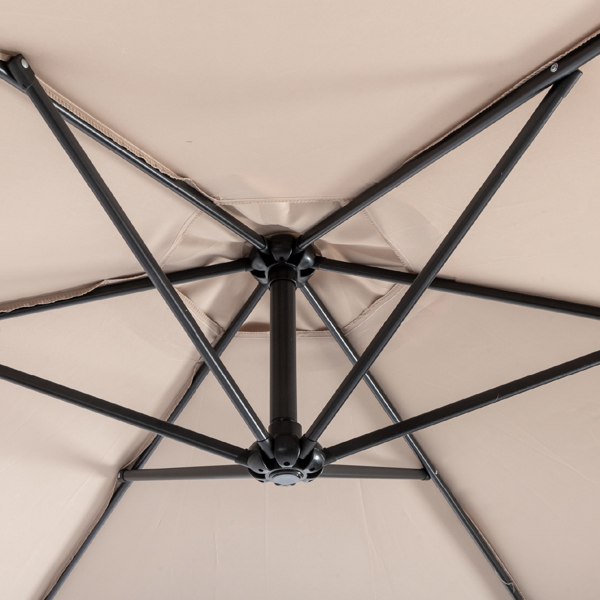 10FT 卡其色 香蕉伞 圆形  太阳伞 涤纶布 6铁伞骨 铁直杆弯杆 带立柱脚筒 十字底座-10