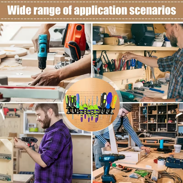 带安装套件的厚型金属墙壁工具面板 - 用于钳子/螺丝起子的车间整理器，墙壁储存系统 带安装套件的厚型钢制墙壁工具面板 - 用于钳子/扳手的槽角储存系统，车库车间解决方案，实用货架-10