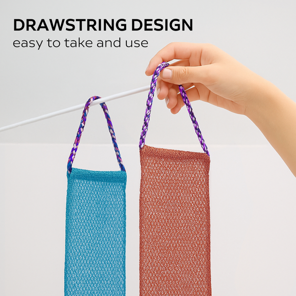 带收绳的非洲去角质沐浴网，可深度清洁背部及全身，可重复使用的柔肤沐浴网-6