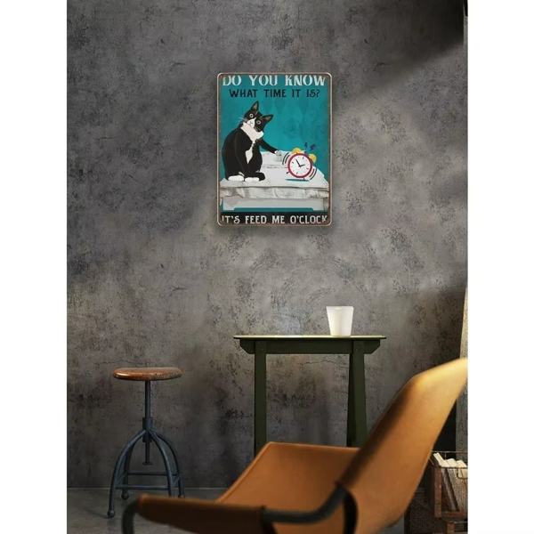 CIFbuy趣味猫咪语录金属装饰牌 12x8 英寸复古喂猫时刻家居墙面装饰 TikTok temu 下自提-3