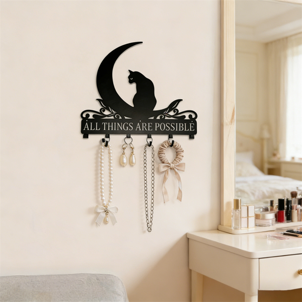 CIFbuy Moon Shaped Wall Shelf with Cat Hooks Entryway Organizer Modern Coat Rack Key Holder Jewelry Display （TikTok、temu下自提）-4