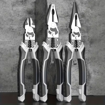 ，五合一多功能钳子套装，工业级带PVC手柄，专业手动工具，自动剥线器和切割器 - 金属