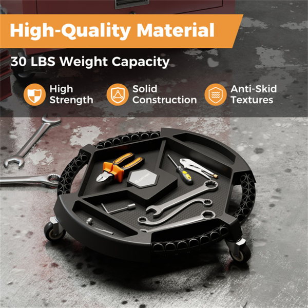 带4个储物舱和磁性支架的滚动车库工具车，360°旋转轮便携式工具托盘收纳器-6