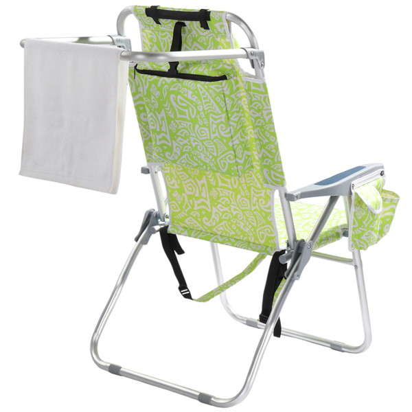 1pcs 座高15in 黄色部落花纹 可平躺 铝沙滩椅 带头枕 双肩带 二合一布杯托侧袋 背部冰包 连体牛津布有横杆五档调节可平躺铝沙滩椅15"-1 63*109*102cm 120kg-3