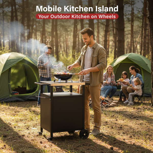 73*52*84CM 黑色 不锈钢桌面 单开门柜式 4轮 烧烤车-9