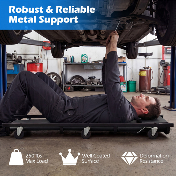 4级可调靠背机械滚动爬行器，重型6旋转脚轮车库维修车，带厚舒适垫-黑色-10