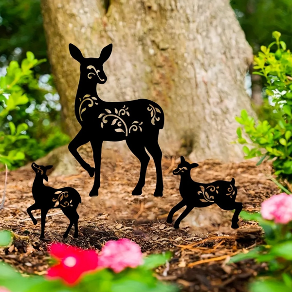 CIFbuy复古三件套黑色金属鹿园标桩 户外草坪装饰庭院艺术景观点缀家居礼物（TikTok、temu下自提）-5