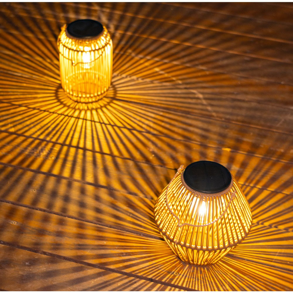太阳能手工藤编手提灯笼 圆柱款-12