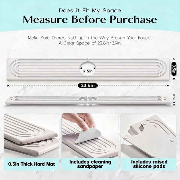 厨房水槽龙头垫 – 硅藻土吸水垫及水槽保护垫，防止潮湿 – 水槽防溅挡板吸水石托盘，适用于浴室台面-7