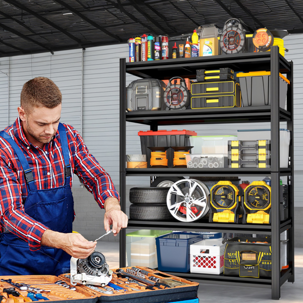 五层金属储物架，工业用多功能架，可调节高度书架，适用于客厅、办公室、车库、超市、健身房，71.20 英寸高 x 39.37 英寸宽 13.78 英寸深，黑色，需组装-5