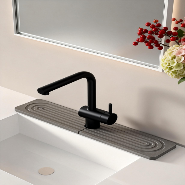 厨房水槽龙头垫 – 硅藻土吸水垫及水槽保护垫，防止潮湿 – 水槽防溅挡板吸水石托盘，适用于浴室台面-2