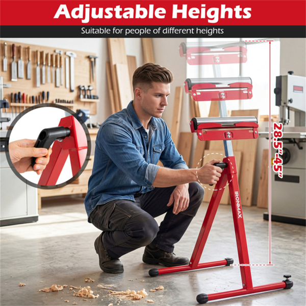 2件套重型金属折叠滚轮架，带边缘导轨便携式木工支架-红色-9