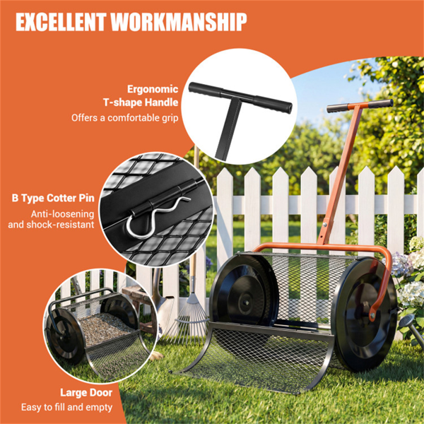 27英寸×16英寸草坪肥料撒布机，带钻石网无结块花园堆肥撒布机-橙色-9