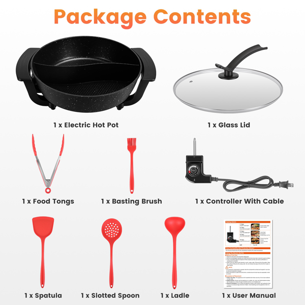 （自提可发加拿大，temu&tk下自提单）6升大容量带隔板的电火锅，5档可调温度不粘电炊具，3-6人用多功能火锅锅配烹饪工具-14