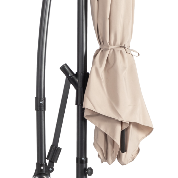 10FT 卡其色 香蕉伞 圆形  太阳伞 涤纶布 6铁伞骨 铁直杆弯杆 带立柱脚筒 十字底座-11