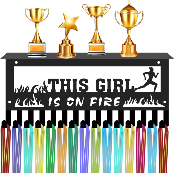 CIFbuy 金属烤漆跑步主题奖牌挂钩 THIS GIRL IS ON FIRE 跑步运动员奖牌展示架（TikTok，temu 自提）-1