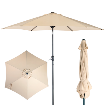 9FT 卡其色 转向头 KD 圆形 太阳伞 涤纶布 6铁伞骨 铁中柱